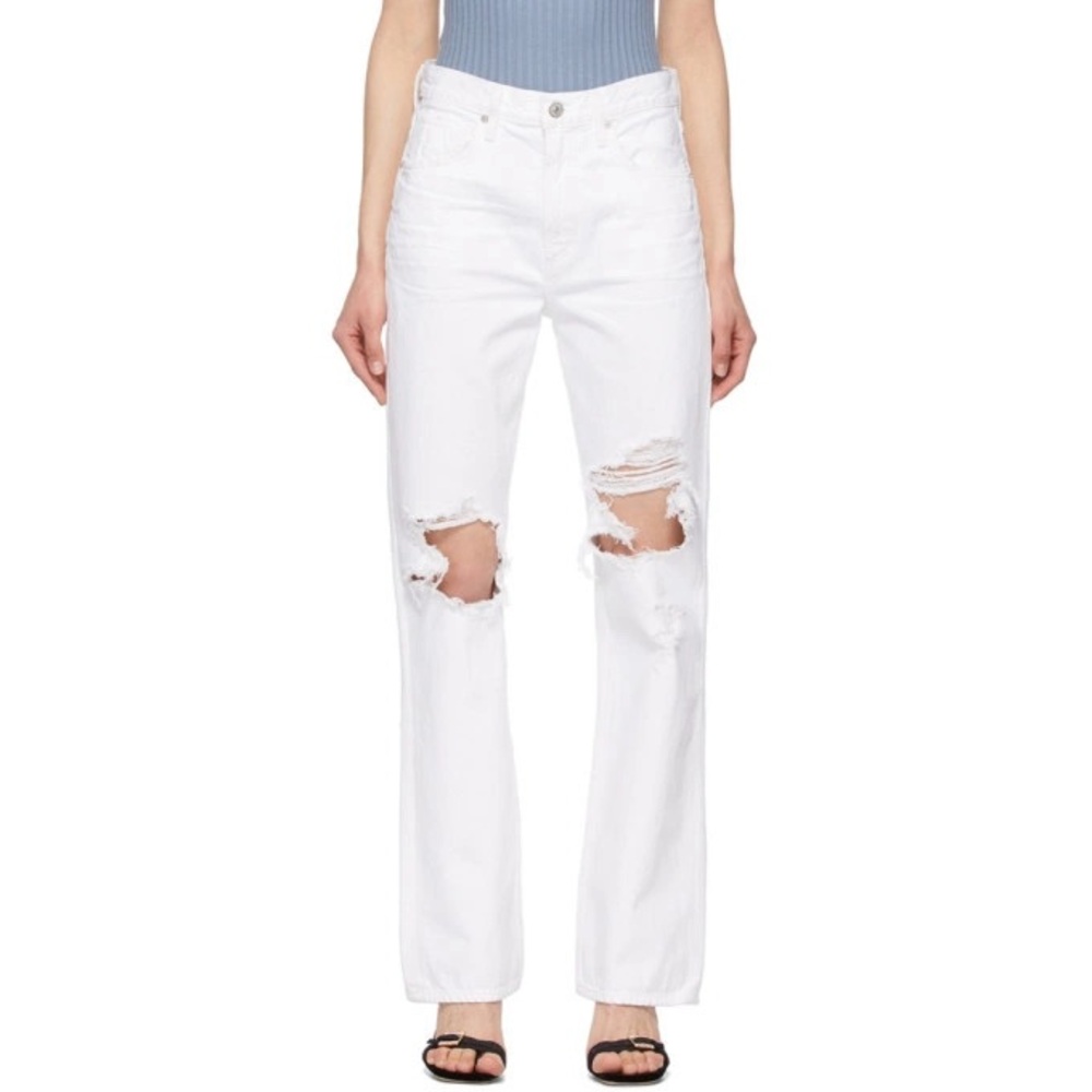 Citizens Of Humanity LIBBY Casual White Distressed Denim Relaxed Boot Cut Jeans